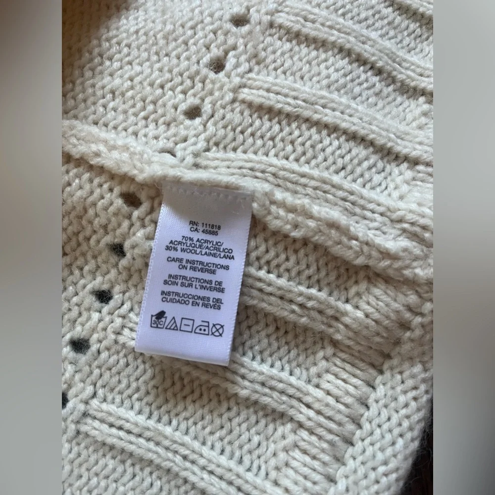 Michael Kors Cream Ivory Cable Knit Medium Cardigan Waterfall Hem Wool blend